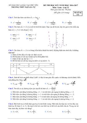 Đề thi học kỳ I - Môn Toán học - Lớp 12 - Mã đề thi 132